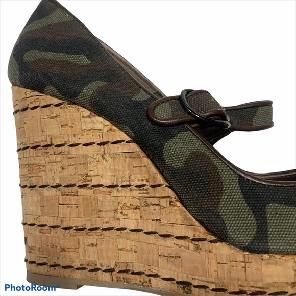Castaner Silvia Camo Print Cork Espadrille Peep Toe Mary Jane Strap Sz 7.5 - Picture 7 of 11